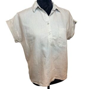 Mango | Cream Linen/Cotton Blend Half Button Down Shirt | Sz XXS